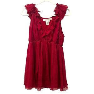 Studio M Silk Red Ruffle Babydoll Dress M Holiday Party Cocktail Romantic